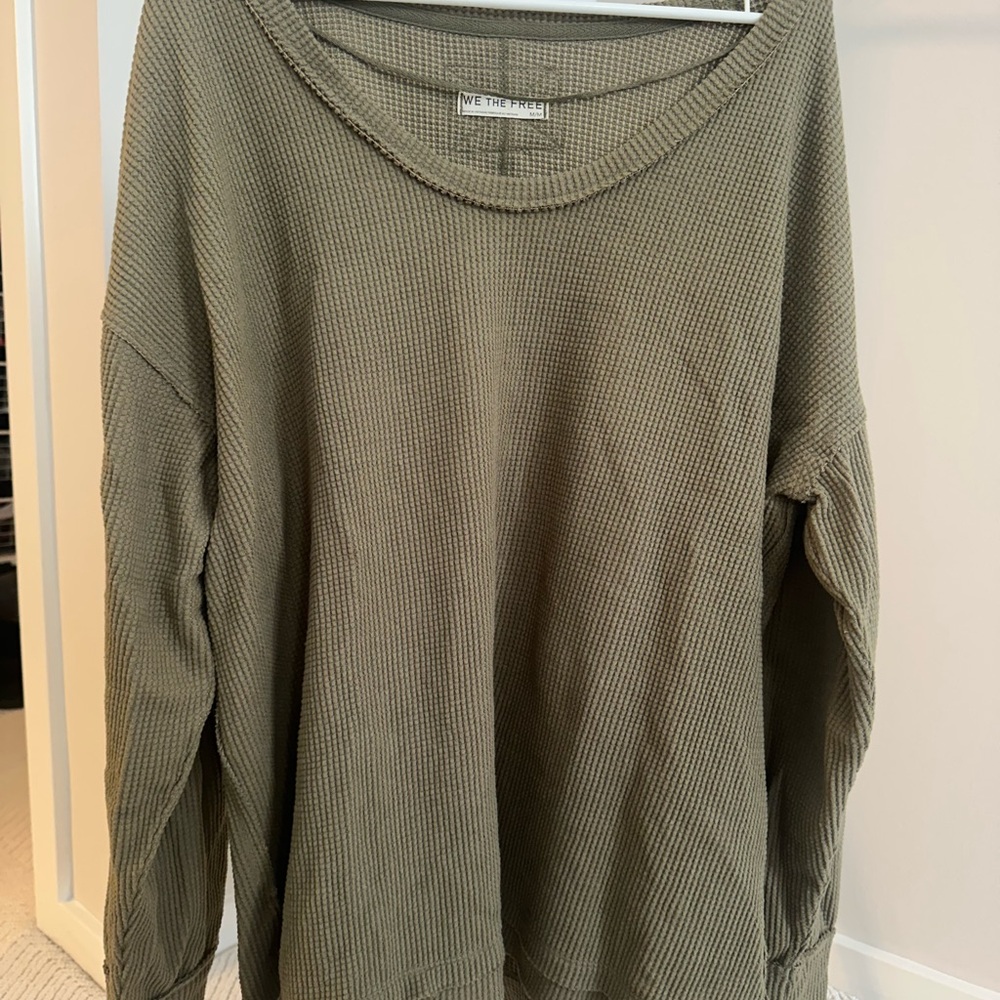 We The Free Olive Green Waffle Knit Top